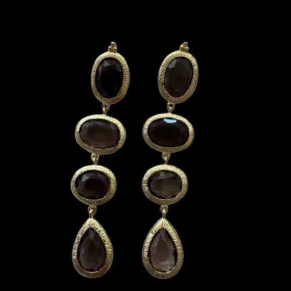 Smoky Quartz Drop Long Earrings | Gold over Sterling Silver | NWT - Picture 9 of 10